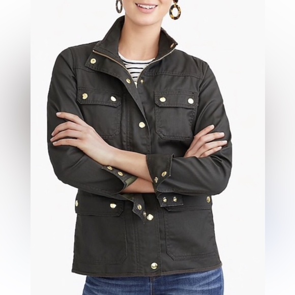 J. Crew Women's Downtown Olive Waxed Military Utility Jacket ladies large NWT - Picture 1 of 10